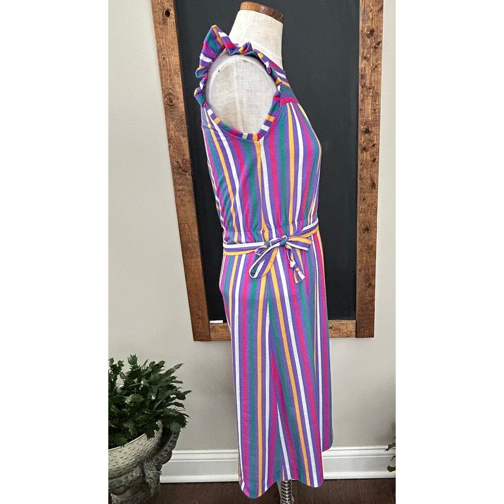 Vintage 70s iMi New York Multicolor Stripe Flutter Sleeve Midi Dress Sz S/M Belt - Picture 9 of 10